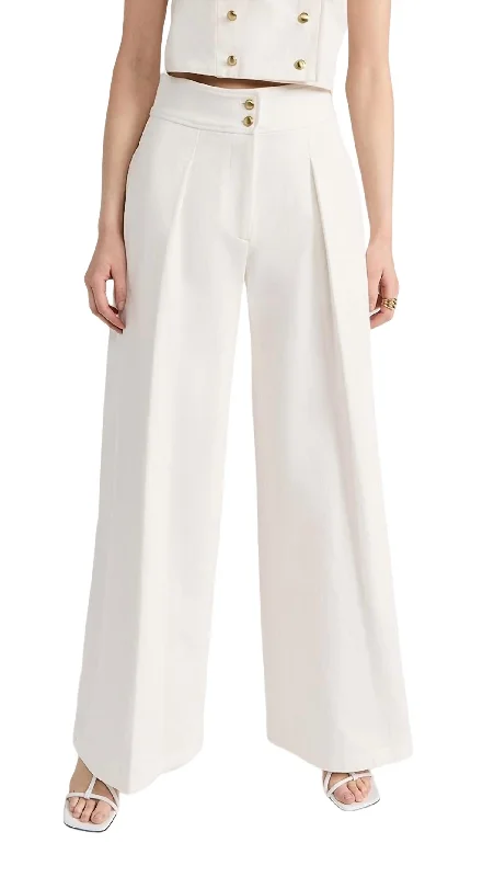 women's skiing pantsWide Leg Pleat Front Pant In White