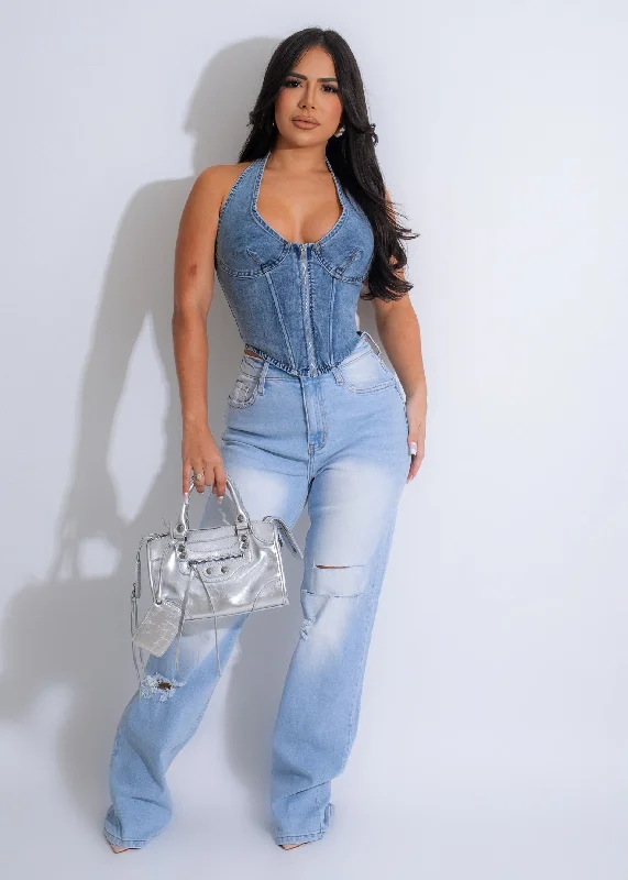 women's formal dressesI Choose You Bustier Top Light Denim