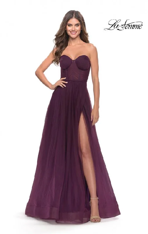 Fit-And-Flare DressLa Femme 31205 Illusion Bodice A-Line Gown with Boning