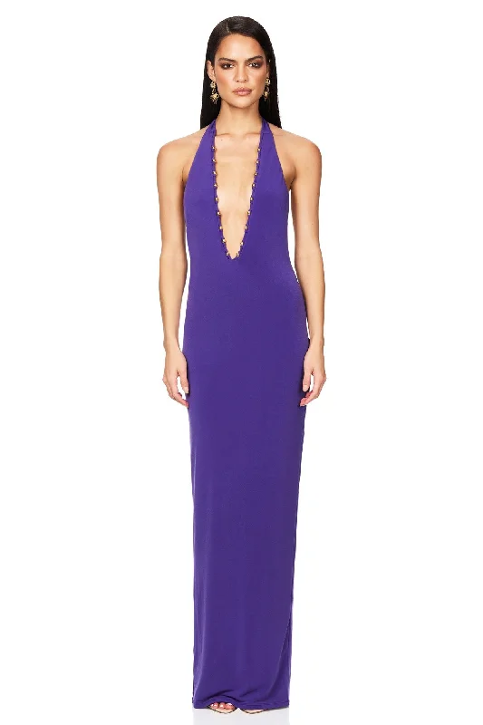 Glitter DressNookie Empire Halter Gown - Purple