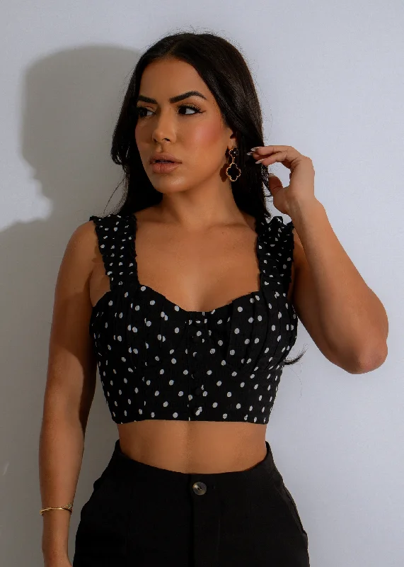 Solid Color DressPolka Dot Charm Crop Top Black