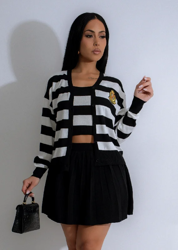 women's lightweight dressesRegal Lines Stripes Knit Skirt Set Black