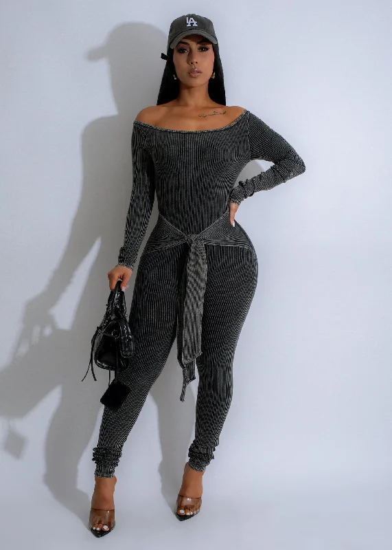 High-Neck DressSable Flow Ribbed Jumpsuit Black