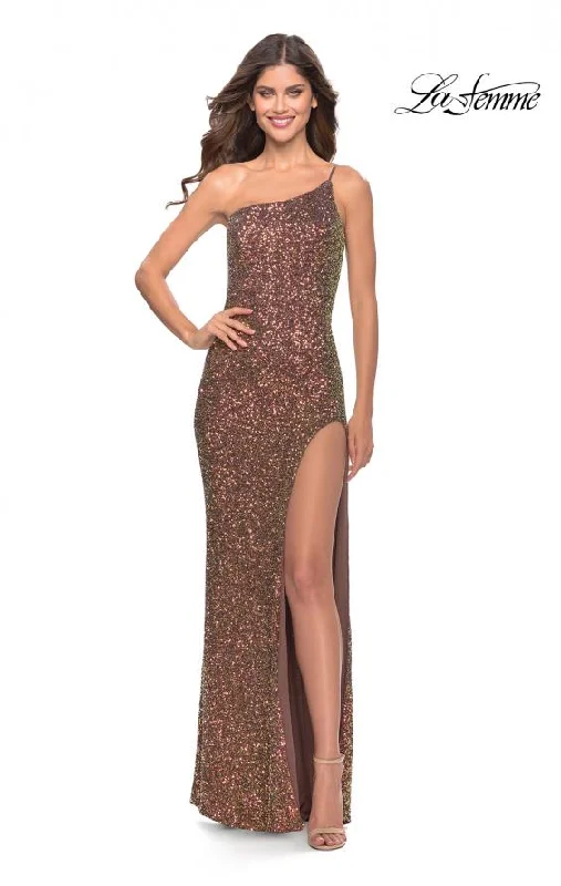 women's sleeveless dressesLa Femme 31426 Sequin One Shoulder With Slit