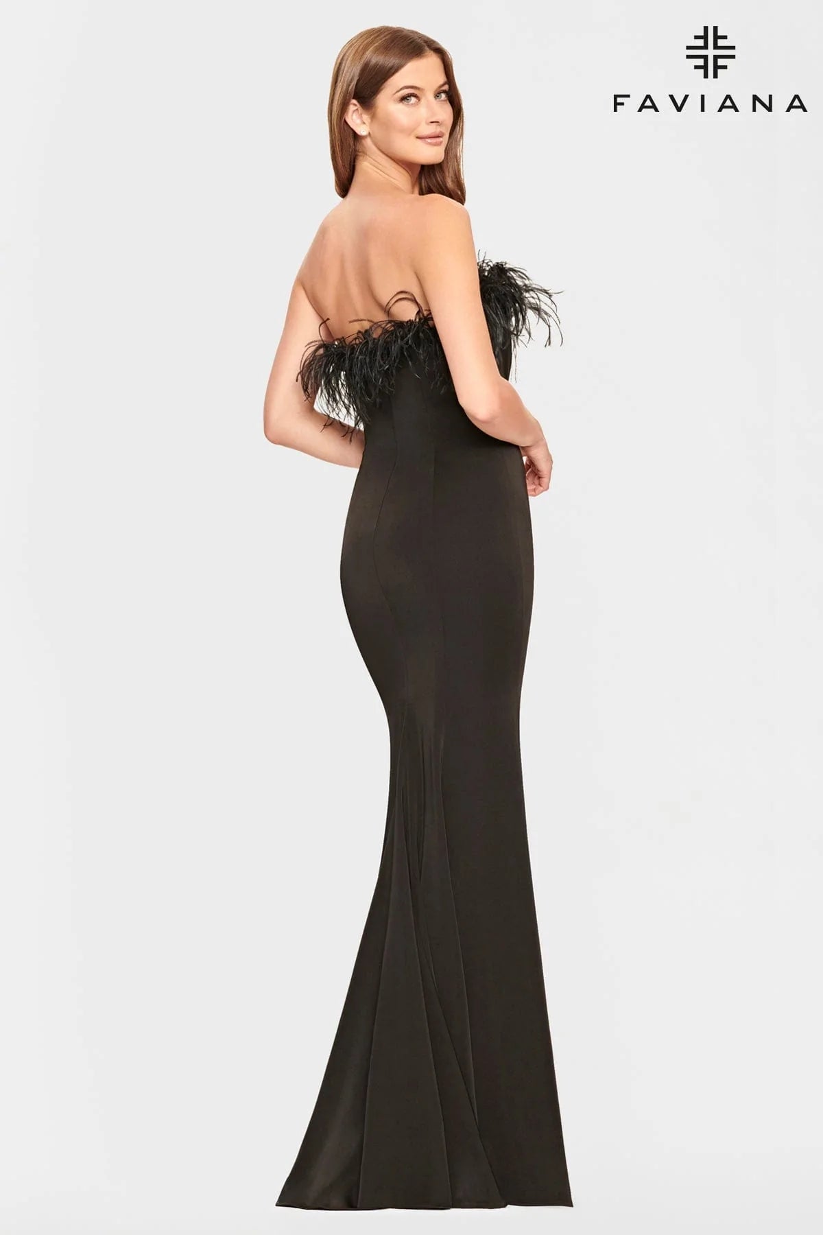 women's bespoke dressesFaviana 10851 Strapless Feather Gown | Black, Ivory