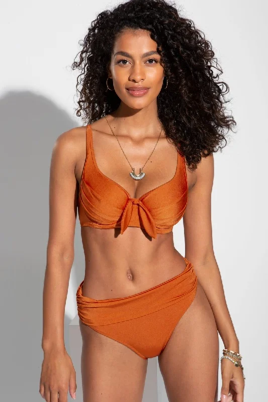 Mesh Female SwimwearAzure Underwired Lined Non Padded Bikini Swim Top Burnt Orange- 1134