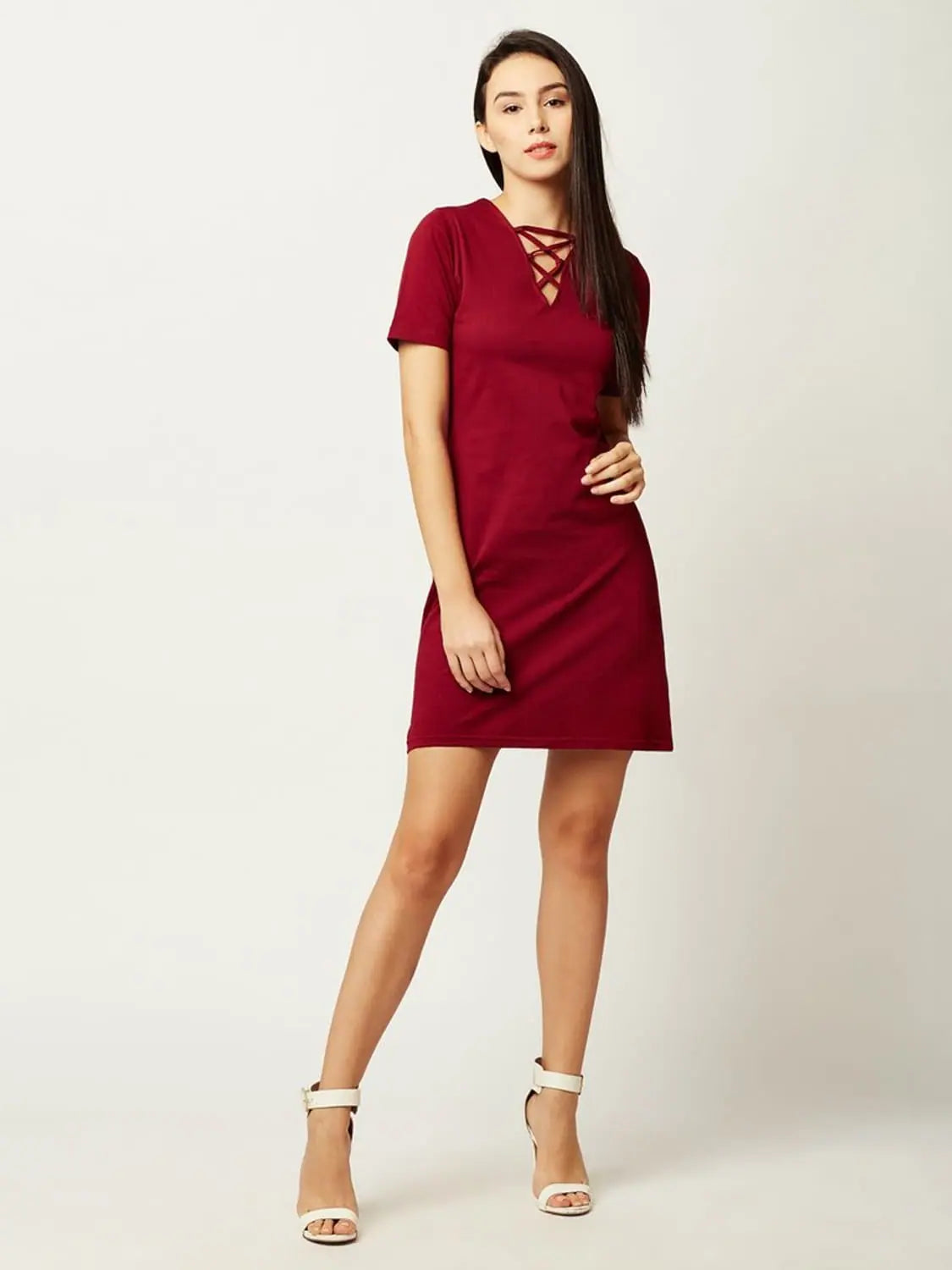 Spaghetti Strap DressNew Love Criss Cross Bodycon Dress Maroon