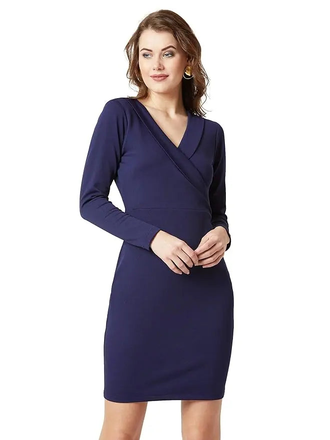 Zipper DressAngels Appear Wrap Bodycon Dress Navy Blue