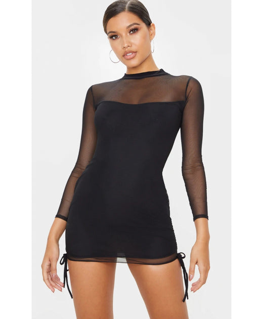 Peter Pan Collar DressBlack Mesh High Neck Bodycon Dress