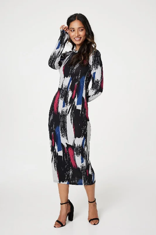 Button-Down DressBrushstroke Print Bodycon Dress