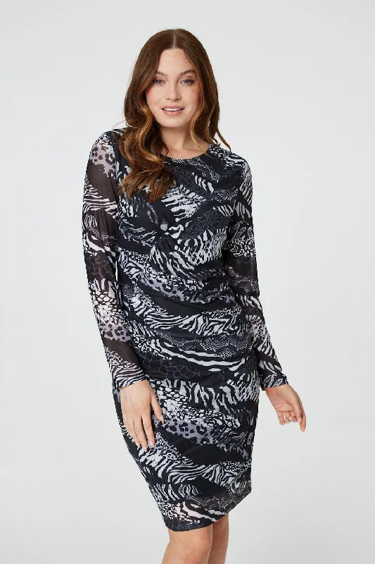 Long-Sleeve DressAnimal Print Bodycon Short Dress