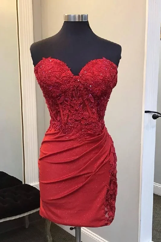 women's casual dressesRuby Strapless Applique Beaded Bodycon Homecoming Dress