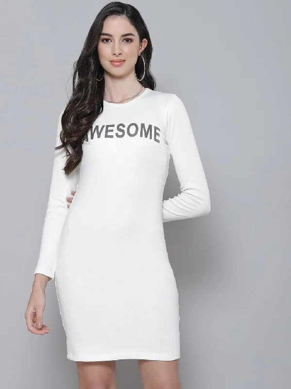 Flutter-Sleeve DressWhite Rib AWESOME Short Bodycon Dress