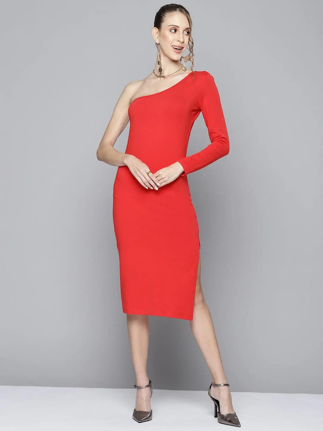 women's fair-trade dressesWomen Red One Shoulder Bodycon Dress