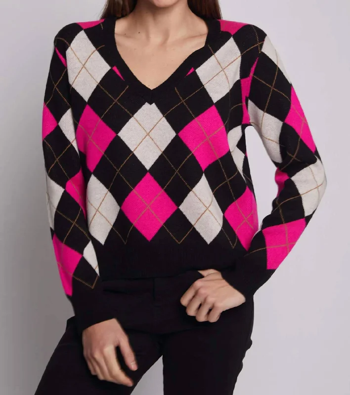 Colorful Comfortable Casual SweatersArgyle Pullover In Black Wool Blend