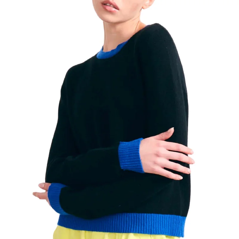 Turtle-Neck Wool SweatersContrast Cashmere Crew In Black And Bright Blue