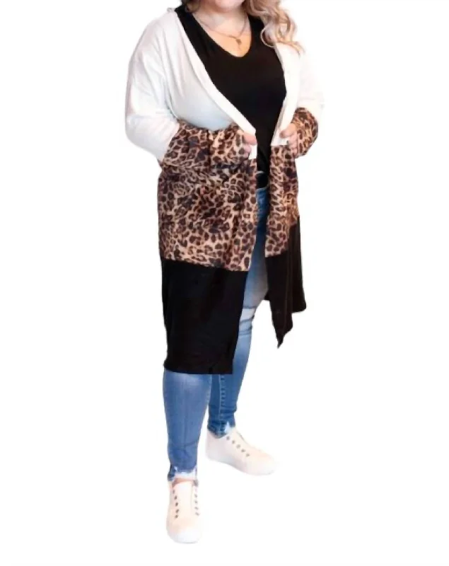 Cozy Embellished SweatersGeorgie Animal Print Color Block Duster Cardigan In Leopard Print