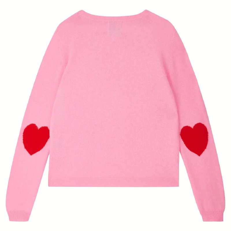 Patterned Cashmere SweatersHeart Patch Crew In Flamingo Red