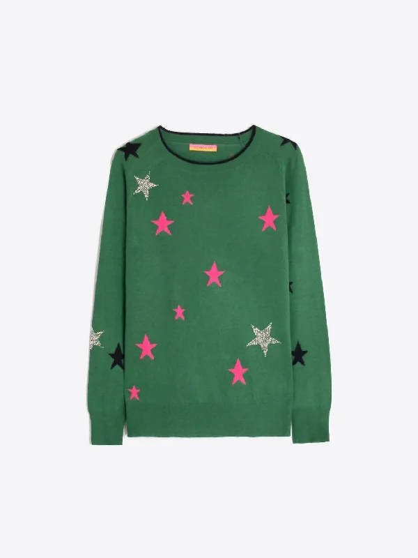 Extra-Large Flannel-Lined SweatersIntarsia Stars Sweater In Green