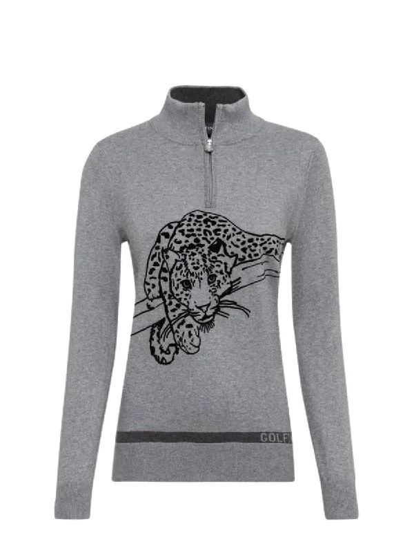 High-Neck SweatersLeopard Instict Troyer Sweater In Grey