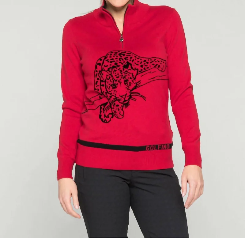 Plus-Size SweatersLeopard Instict Troyer Sweater In Red