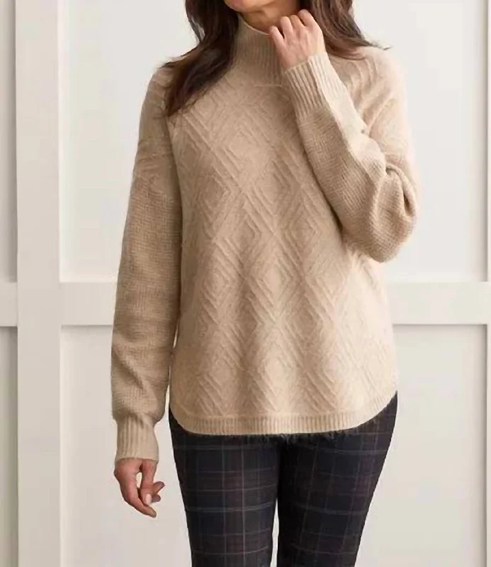 Designer Funky Hooded SweatersLong Sleeves Mock Neck Sweater In Oatmeal