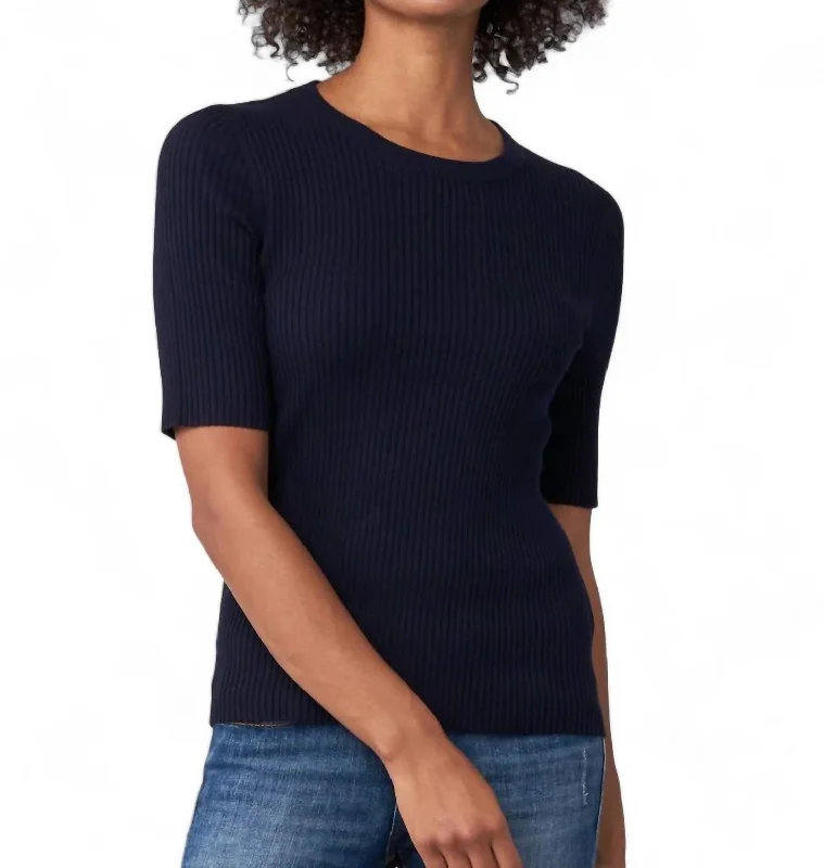 Crewneck SweatersShort Sleeve Fine Rib Crew Sweater In Navy