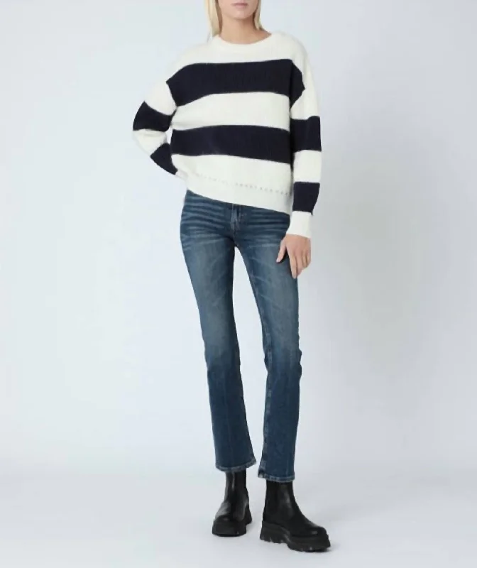 Soft Thick Cashmere SweatersStripe Sweater In Navy