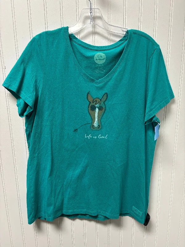 women's tops for glamorous eveningsTop Short Sleeve Basic By Life Is Good In Teal, Size: L