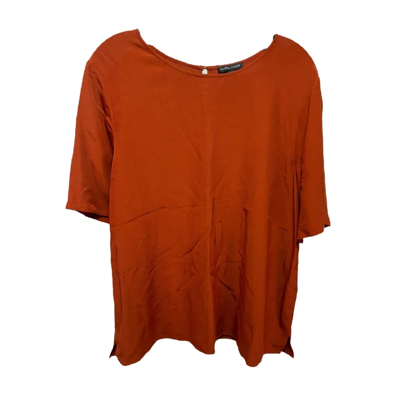 women's tops with spaghetti straps and deep V-necksTop Short Sleeve By Eileen Fisher In Orange, Size: L