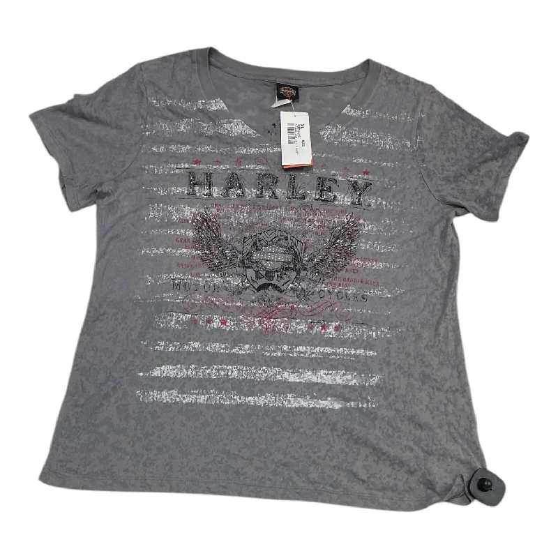 women's tops for gala dinnersTop Short Sleeve By Harley Davidson In Grey, Size: Xl