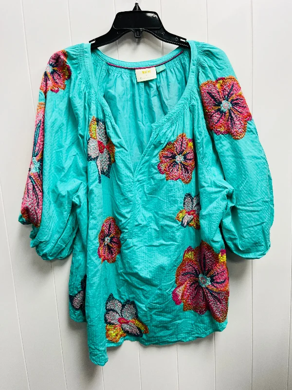 women's tops with floral printsTop Short Sleeve By Maeve In Green, Size: 3x