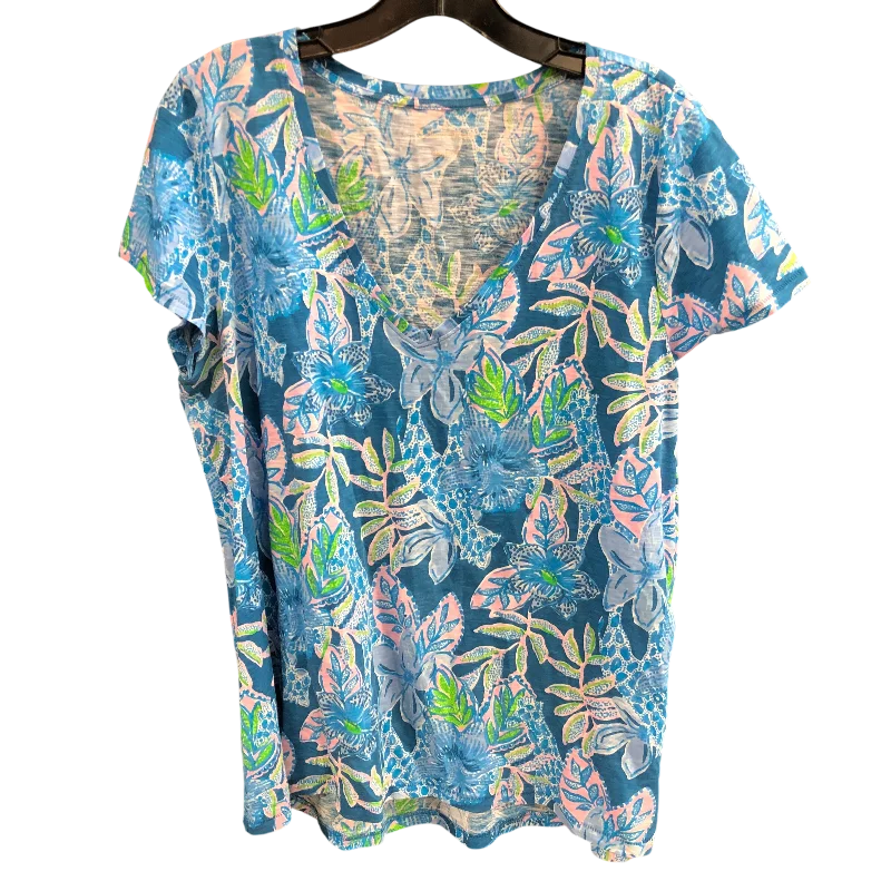 women's tops for everyday eleganceTOP SHORTSLEEVE BLUE DESIGNER BY LILLY PULITZER SIZE: L